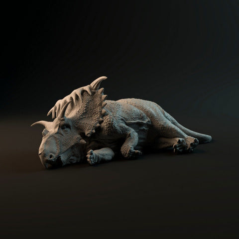 Kosmoceratops sleeping - Dino and Dog Miniatures